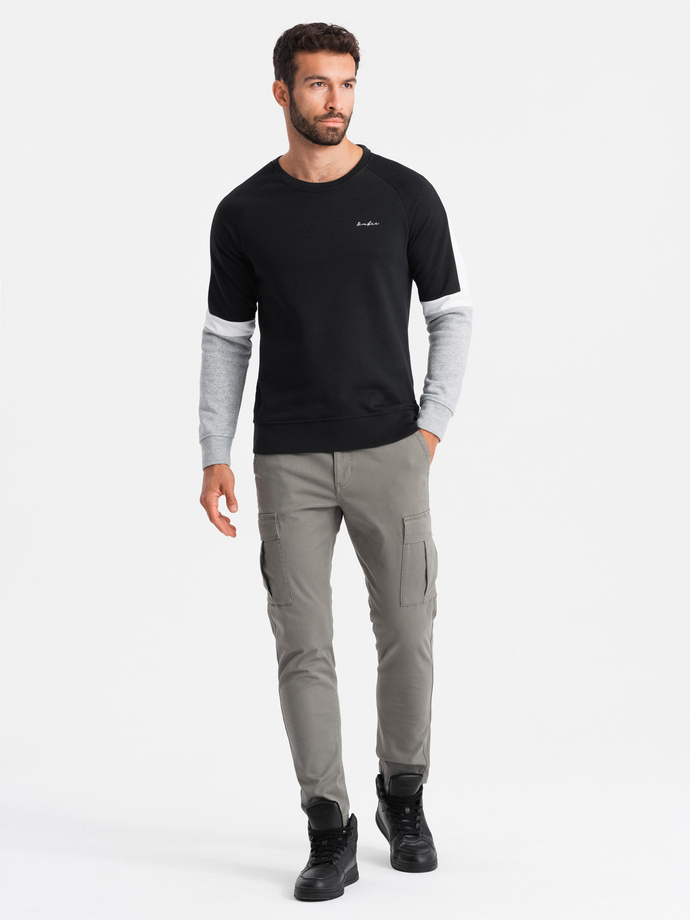 Trójkolorowa bluza męska dresowa z raglanowymi rękawami – czarna V3 OM-SSNZ-22FW-003