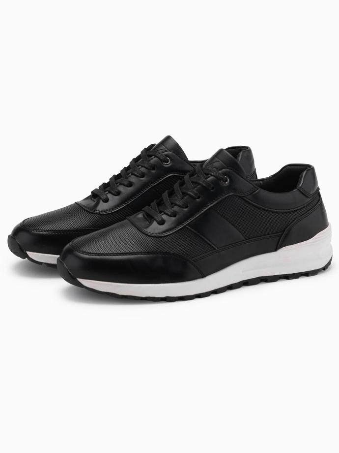 Men's eco leather sports sneakers shoes - black V2 OM-FOSL-0181 