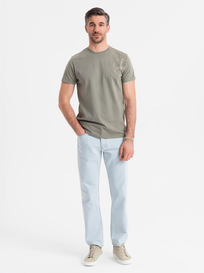 Men's military-style printed cotton T-shirt - light olive V2 OM-TSWT-0202