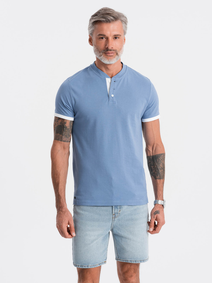 Men's collarless polo t-shirt - blue V3 S1381