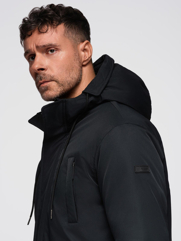 Klasyczna długa męska kurtka typu parka – czarna V6 OM-JAPJ-0313