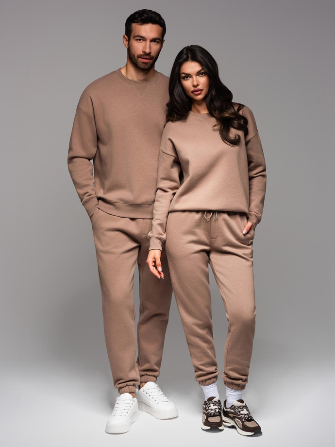 UNISEX tracksuit set in athleisure style with pants and sweatshirt - brown V16 Z109
