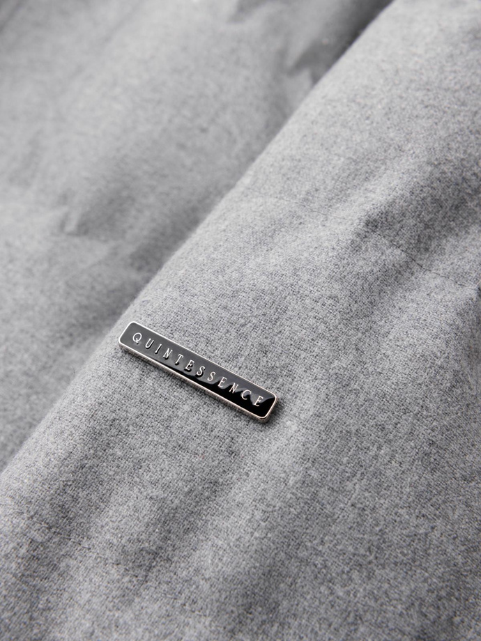 Męska casualowa kurtka puffer z wełną – jasnoszary melanż V3 OM-JAHP-0203