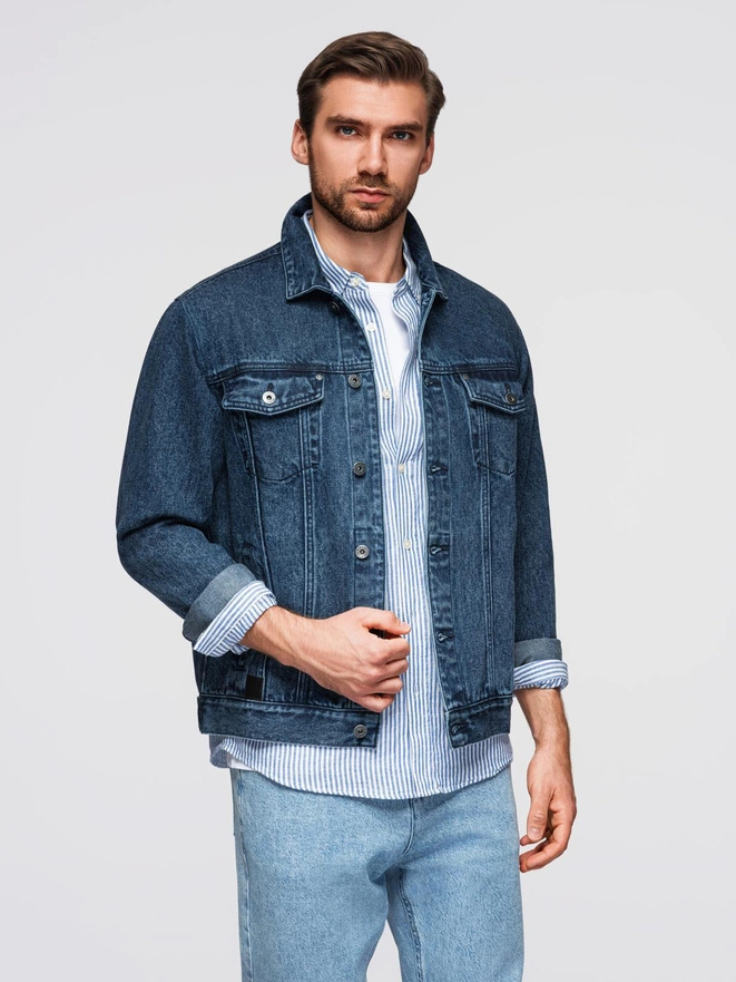 Men's denim katana jacket with washem - blue V4 OM-JADJ-0219