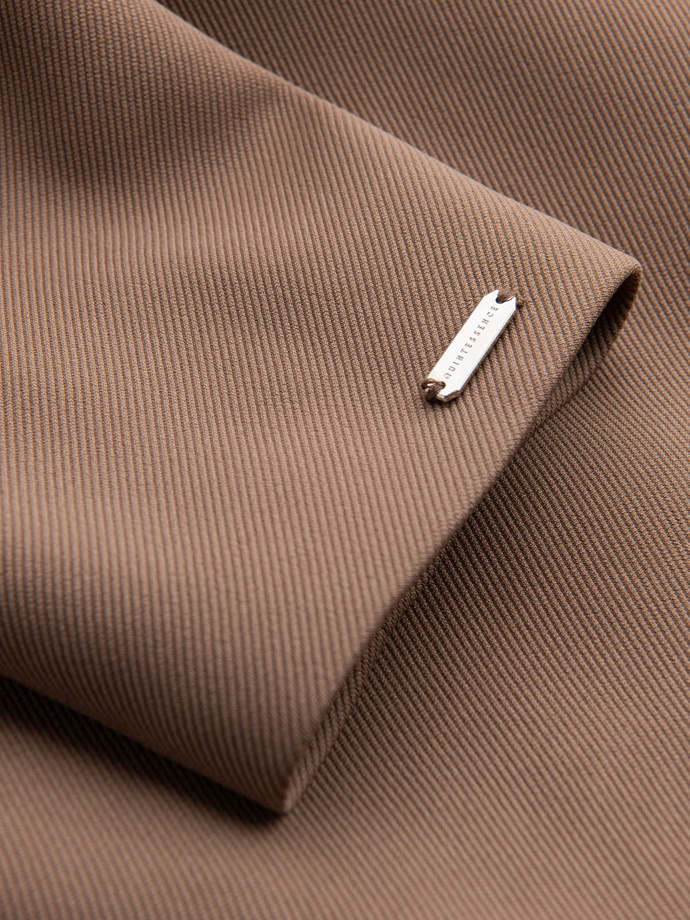 Płaszcz męski z kapturem w delikatny prążek - kawowy V1 OM-COSC-0112