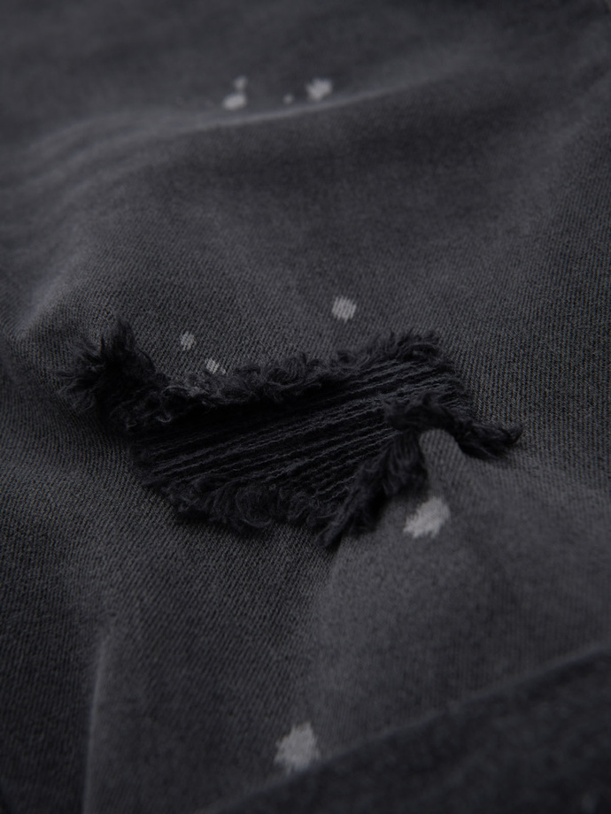 Men's short denim shorts with rubbing and rolled up leg - gray V3 OM-SRDS-0186