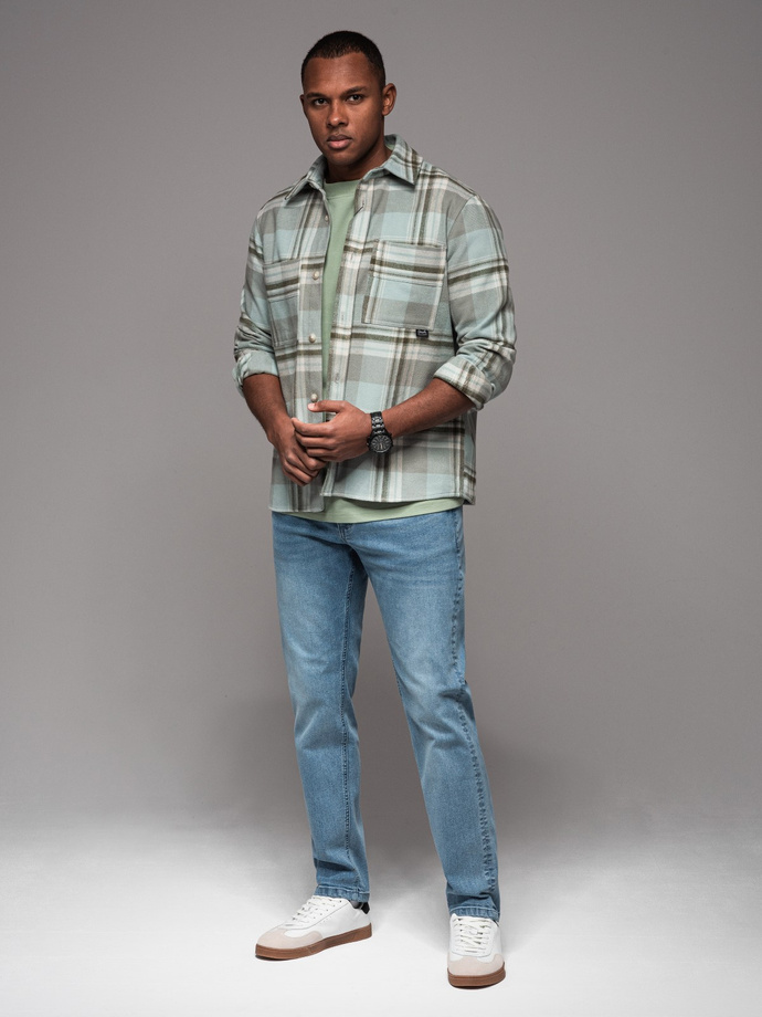 Męskie klasyczne przecierane jeansy REGULAR FIT – jasnoniebieskie V2 OM-PADP-0217