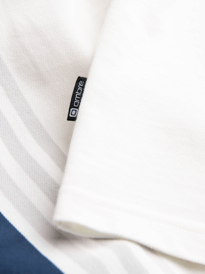Fitted men's polo shirt with two-tone stripes - white V4 OM-POSS-0127