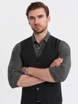 Fitted structured men's vest with patch pockets - black V1 OM-BLZV-0146