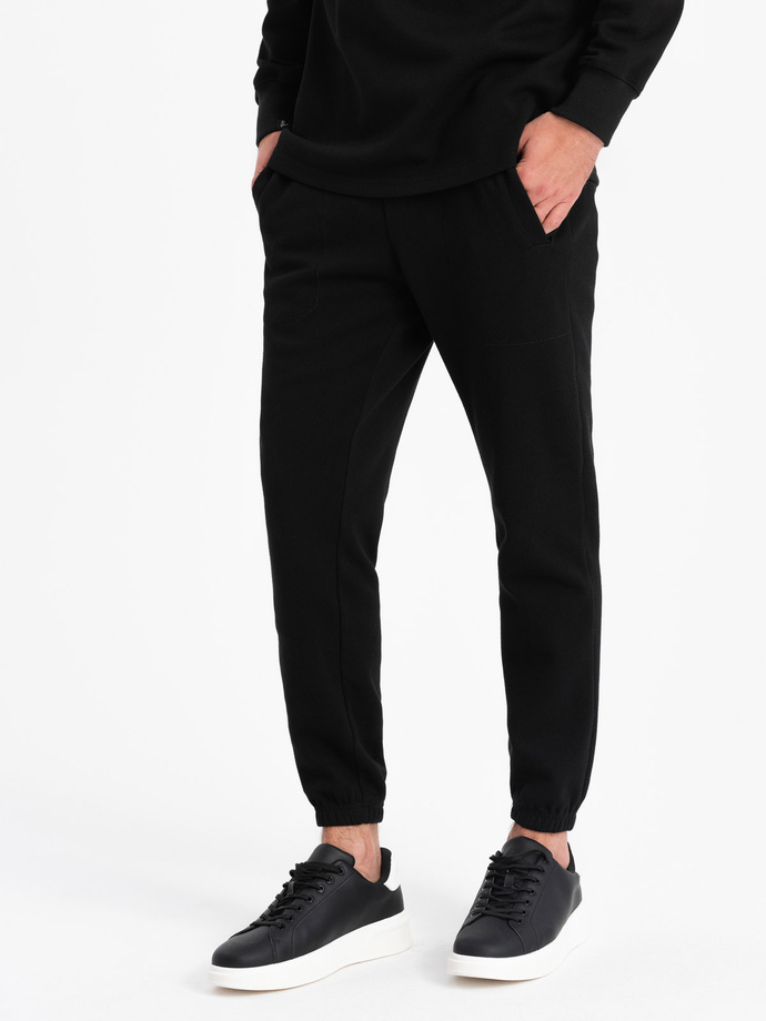 Men's tracksuit set sweatshirt with polo collar + pants - black V8 Z71