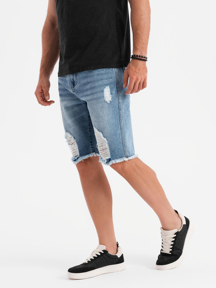 Men's short denim shorts with rips and holes - light blue V2 OM-SRDS-0157