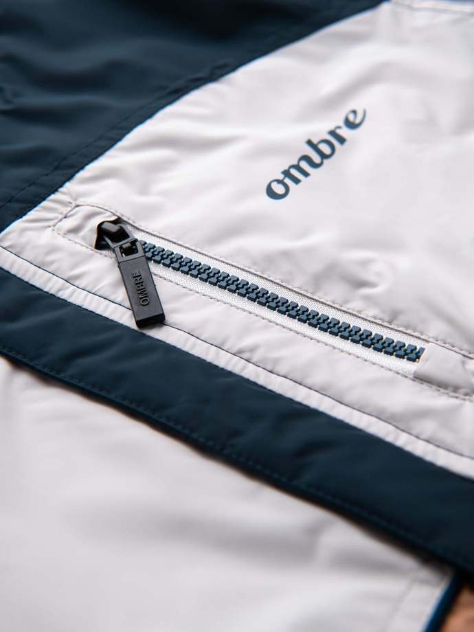 Lekka kolorowa męska kurtka sportowa z polarem – brązowo-granatowa V1 OM-JANP-0194