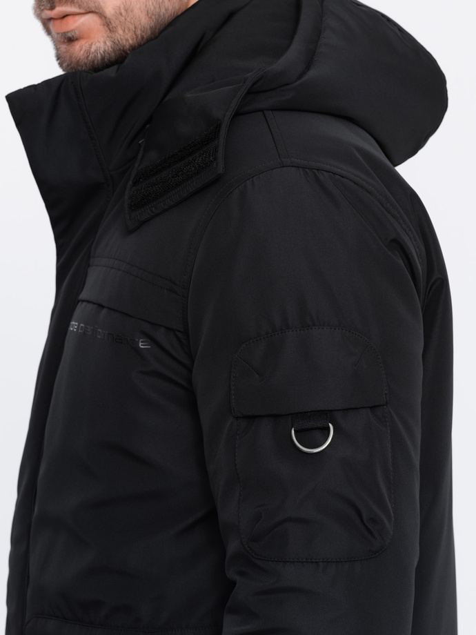 Men's insulated jacket with hood - black V5 OM-JAHP-0128