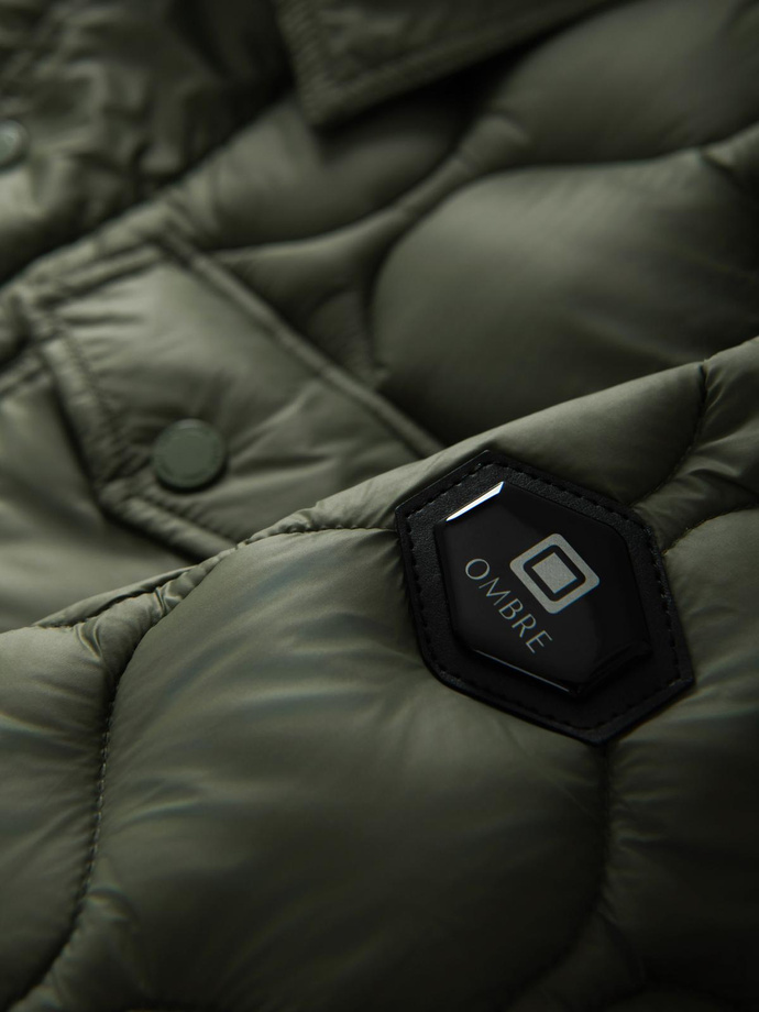 Kurtka pikowana męska w koszulowym fasonie – oliwkowa V2 OM-JALP-0215