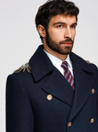 Men's double-breasted coat with wool and decorative shoulder applications - V1 navy blue OM-COWC-0150