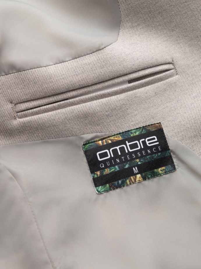 Melanżowa męska marynarka z dodatkiem rayonu ze stójką – beżowy melanż V3 OM-BLZB-0131