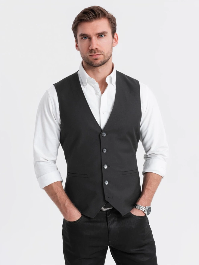 Men's fitted vest with rayon and marbled buttons - black V4 OM-BLZV-0112