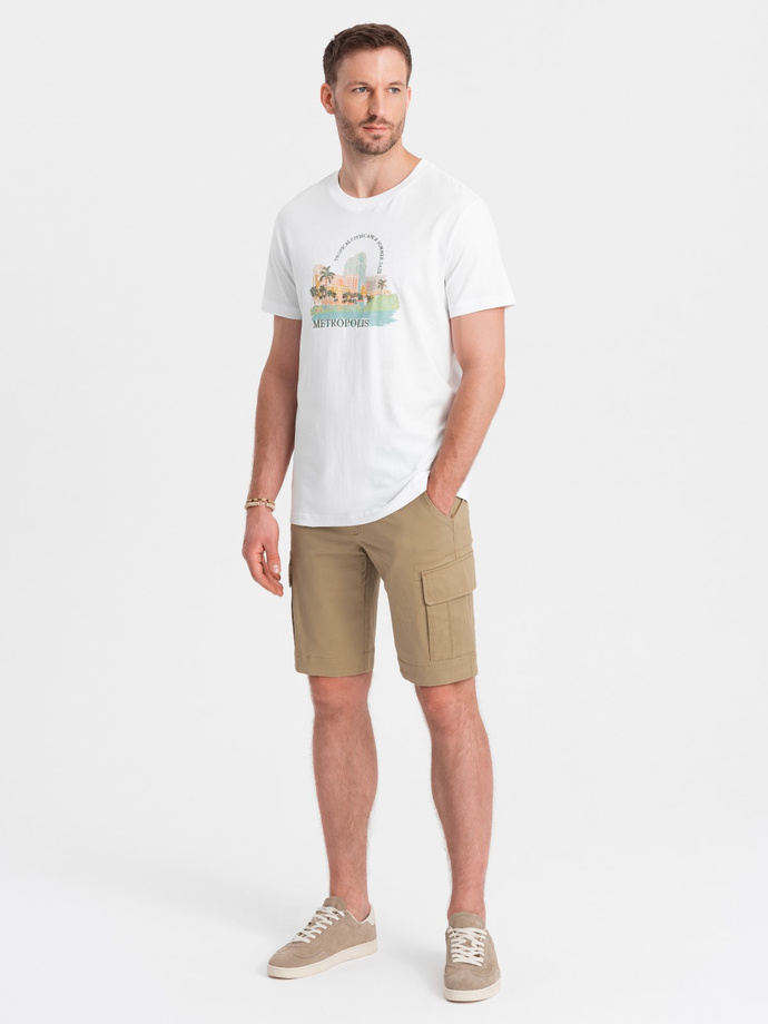 One color men's shorts with cargo pockets - sand V1 OM-SRCG-0133