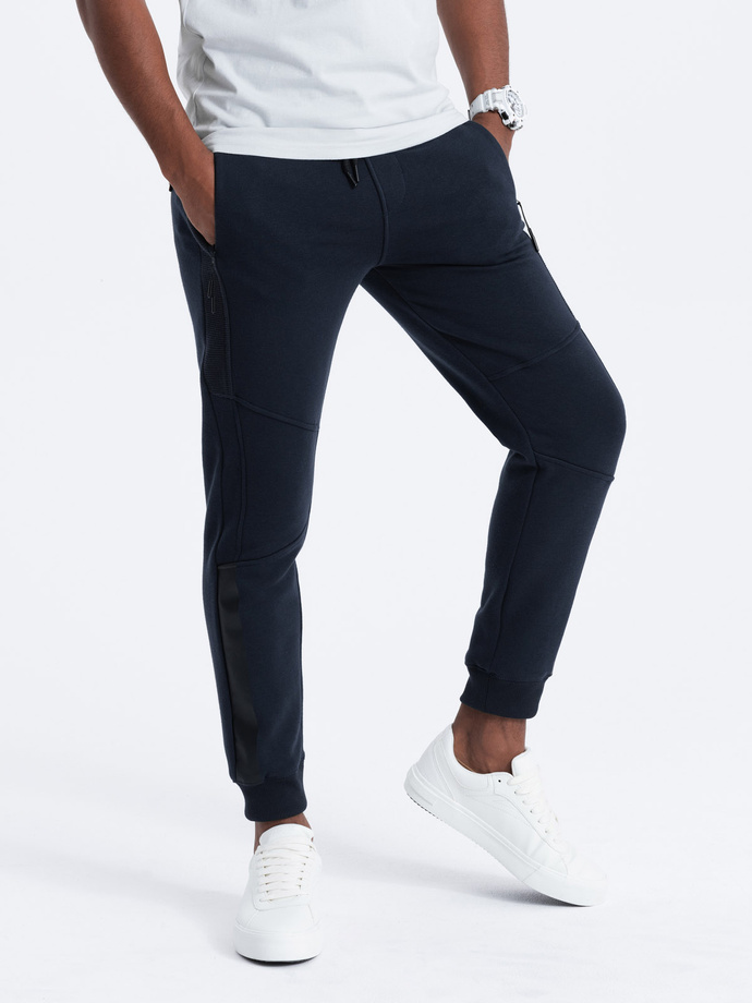Men's sweatpants with stitching - navy blue V4 OM-PASK-0137