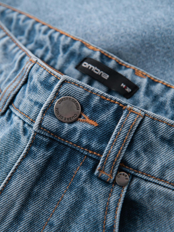 Men's short denim shorts with rips and holes - light blue V2 OM-SRDS-0157