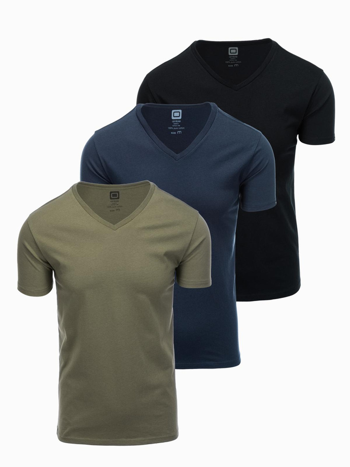 V-neck BASIC men's cotton t-shirt set - black/ navy/dark olive V7 OM-TSBS-0233