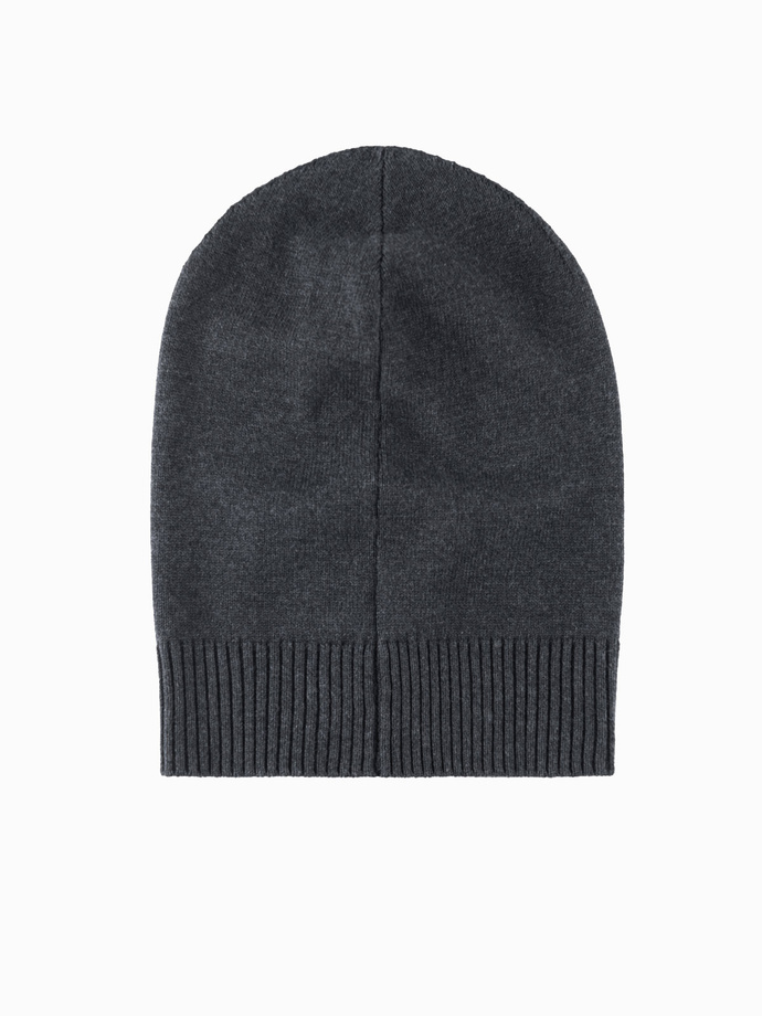 Zimowa męska czapka beanie z bawełnianej dzianiny – grafitowy melanż V2 OM-ACWH-0124