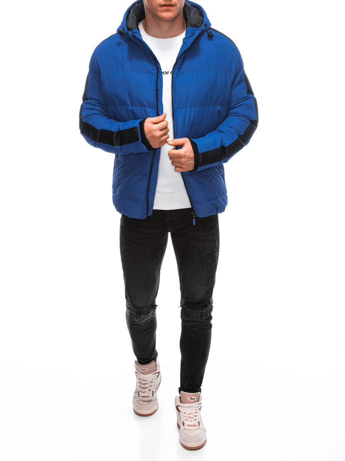 Men's quilted winter jacket - blue V3 EM-JAHP-0101