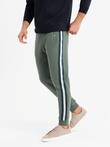 Men's sweatpants with piping and leg ribbing - olive V2 OM-PASK-0258