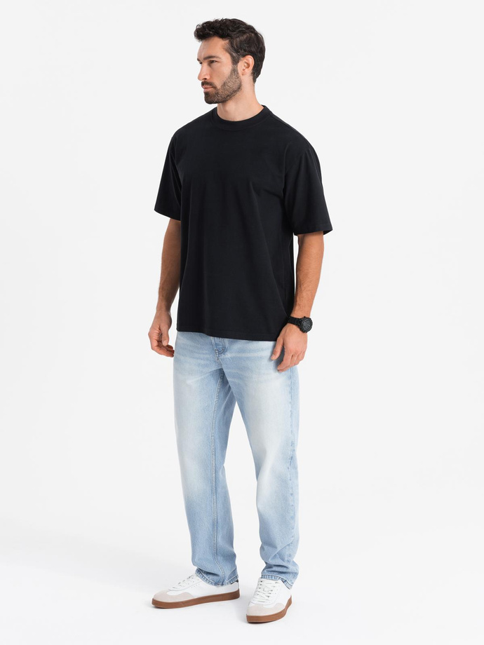 Men's cotton LOOSE FIT t-shirt with round neckline - black V1 OM-TSBC-0234