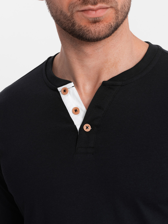Men's longsleeve with buttons at the neckline - black V4 OM-LSCL-0107