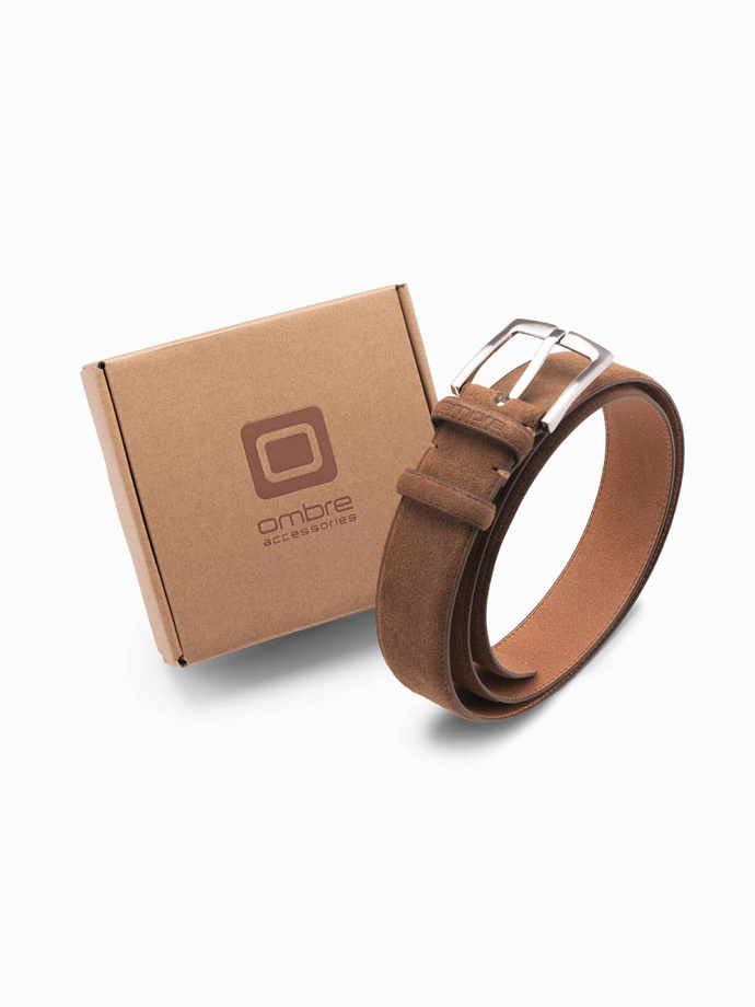 One-color men's belt in natural suede - brown V2 OU-ACBE-0112