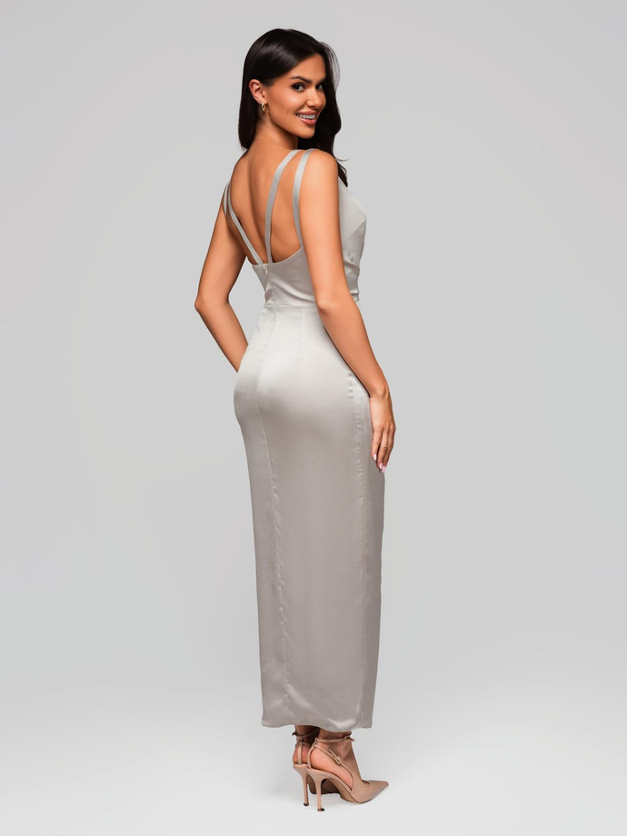 Women's midi dress with slim straps and a sweetheart neckline LIDIA DLR196 - silver