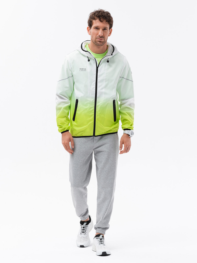 Men's sports jacket with ombre effect - white and lime green V1 OM-JANP-0104