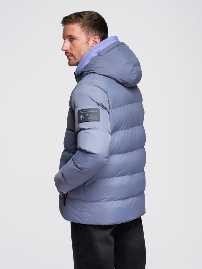 Warmed quilted men's jacket with raglan sleeves - extinguished purple V6 OM-JAHP-0302