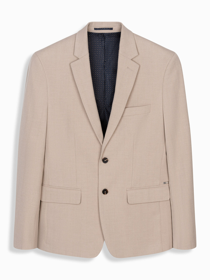 Elegant men's SLIM FIT jacket with rayon - beige V2 OM-BLZB-0135