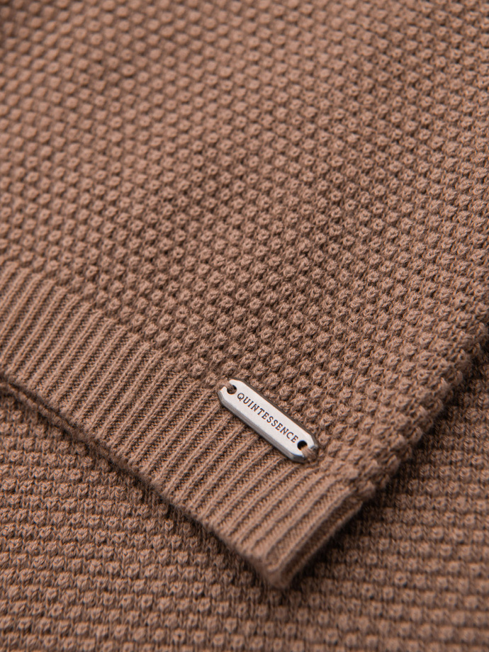 Men's fine-textured knit shirt - light brown V2 OM-TSCT-0244