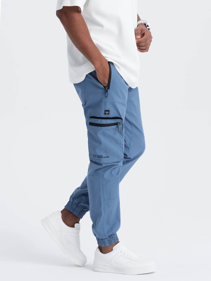 Men's JOGGER pants with stand-off and zippered cargo pockets - blue V7 OM-PAJO-0135