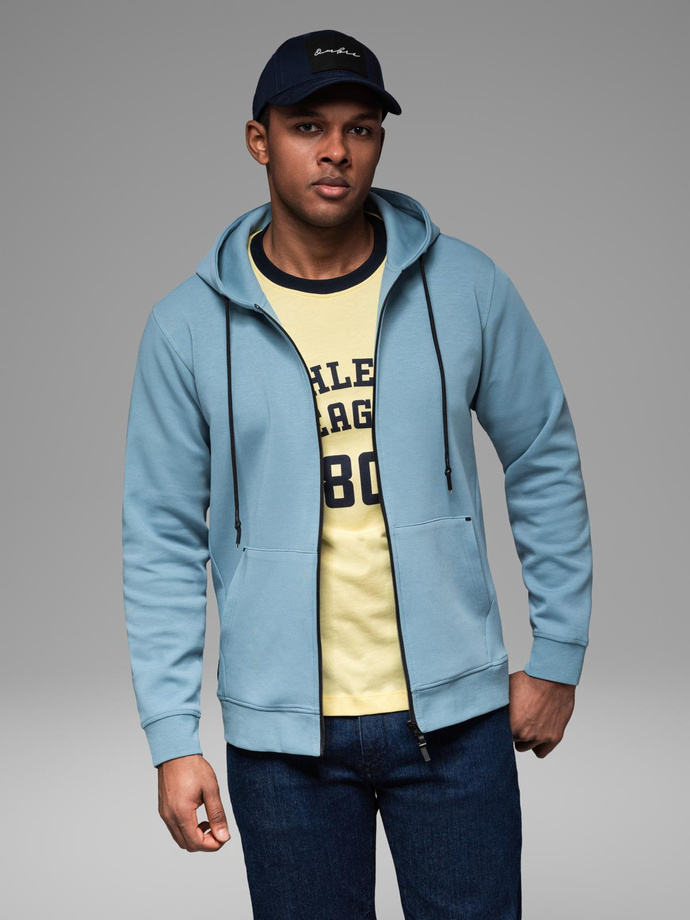 Rozpinana dresowa bluza hoodie w stylu streetwearowym – jasnoniebieska V4 OM-SSZP-0213