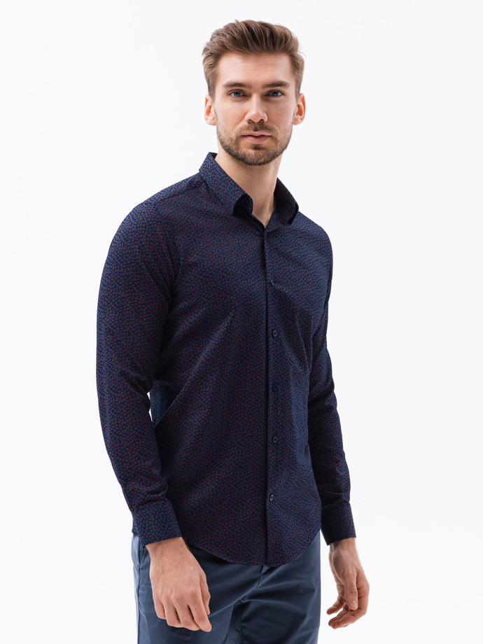 Men's shirt with long sleeves - navy/red K617