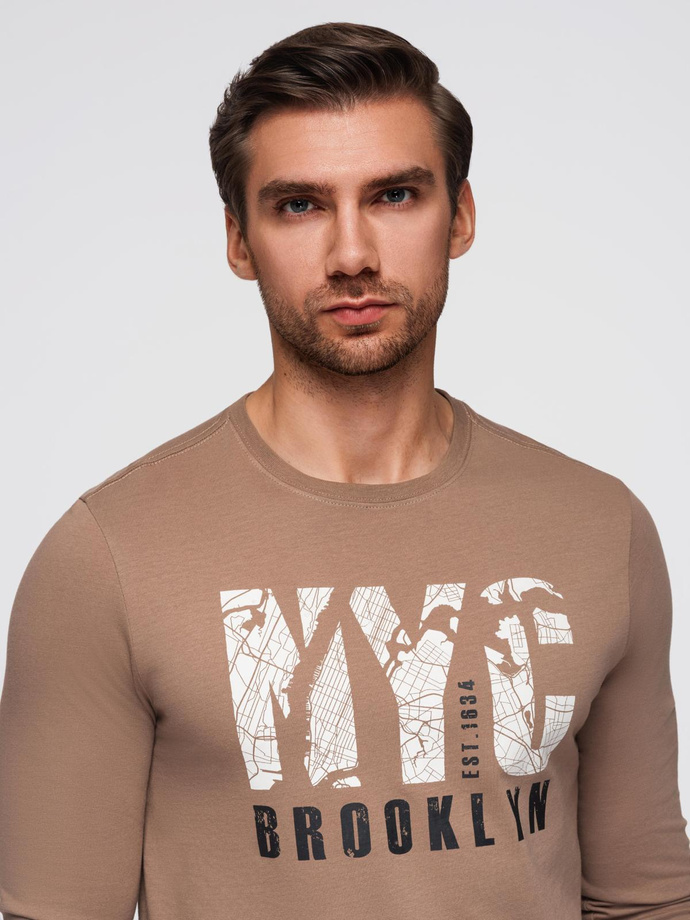 Men's urban print longsleeve - light brown V1 OM-LSPT-0131