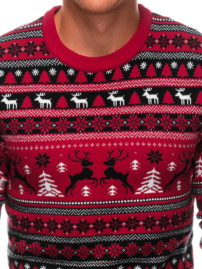 Men's red Christmas jumper with Norwegian patterns - red V1 EM-SWOS-0101