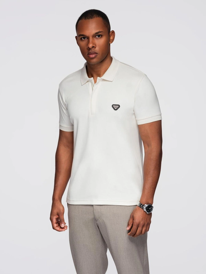 Men's polo shirt with zipper neckline - white V1 OM-POSS-0148