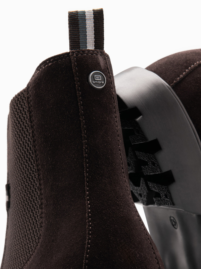 Zamszowe wsuwane buty męskie z wysoką cholewką – ciemnobrązowe V2 OM-FOBO-0173