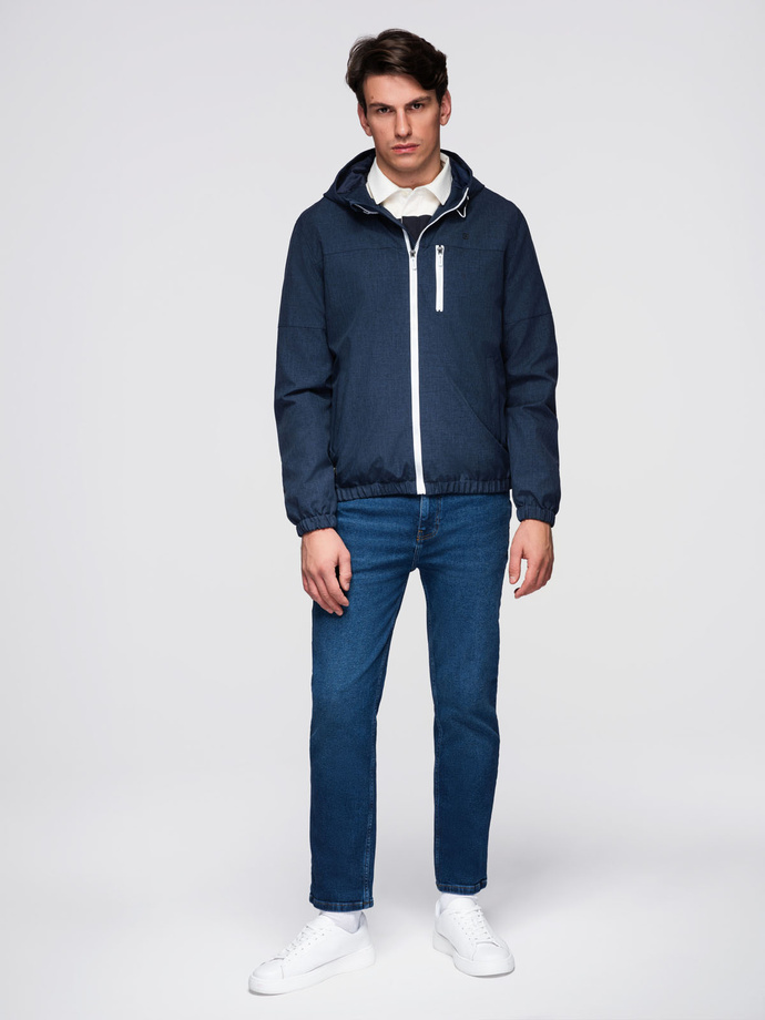 Men's lightweight sports jacket with fleece lining - navy blue V2 OM-JANP-0136