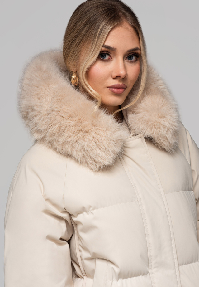 Women's insulated jacket with fur OW-JAHP-0105 v2 - beige