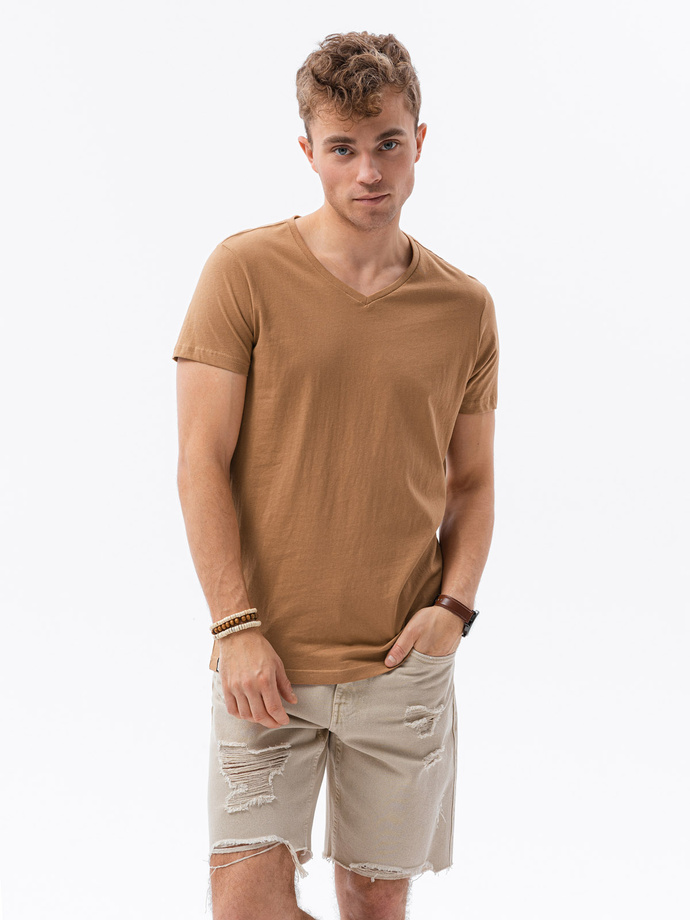 Men's classic BASIC v-neck T-shirt - light brown V9 S1369