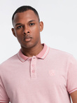Melange men's polo shirt with striped collar - pink V2 OM-POSS-0109
