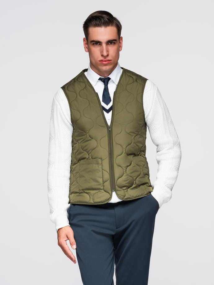 Men's long single-breasted coat with collar and undercoat - black V1 OM-COWC-0106