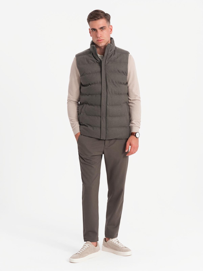 Men's quilted wool sleeveless jacket - olive melange V4 OM-JAVJ-0200
