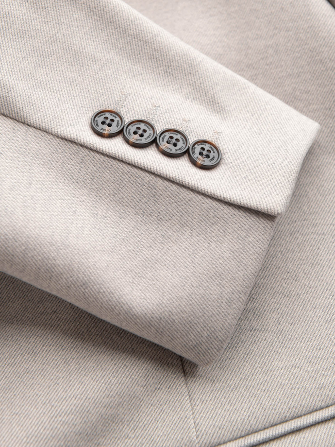 Men's melange rayon jacket with stand-up collar - beige melange V3 OM-BLZB-0131